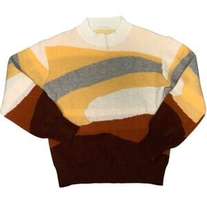 abstract landscape colorblock knit sweater Size medium sunset sunny wavy pattern